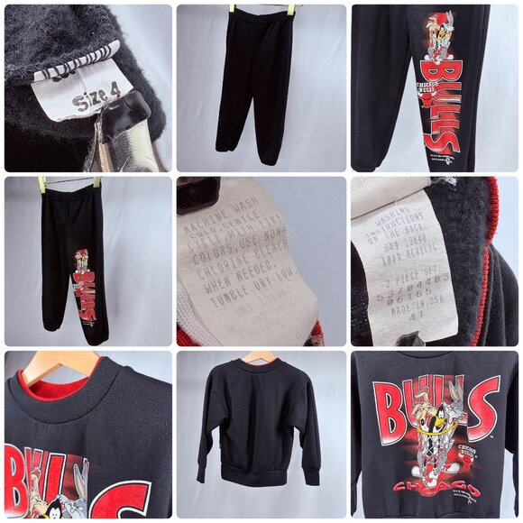 Vintage NBA Chicago Bulls Looney Tunes Matching Sweat Suit Outfit Set 4T - Picture 2 of 15